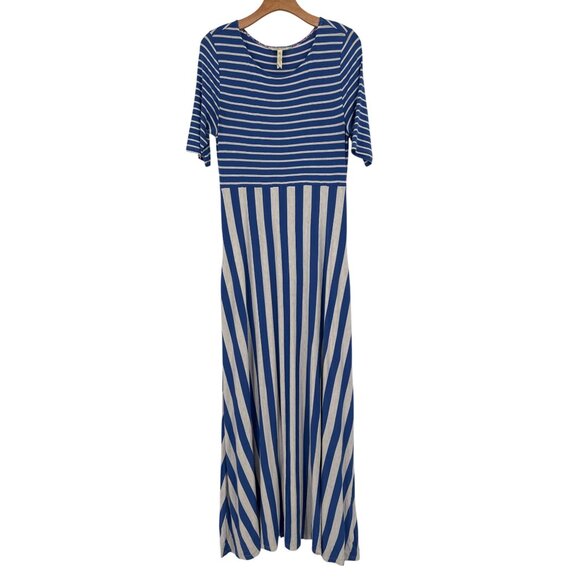 Matilda Jane Road Ahead Maxi dress Blue Striped Short Sleeves pockets knit women - Picture 2 of 6